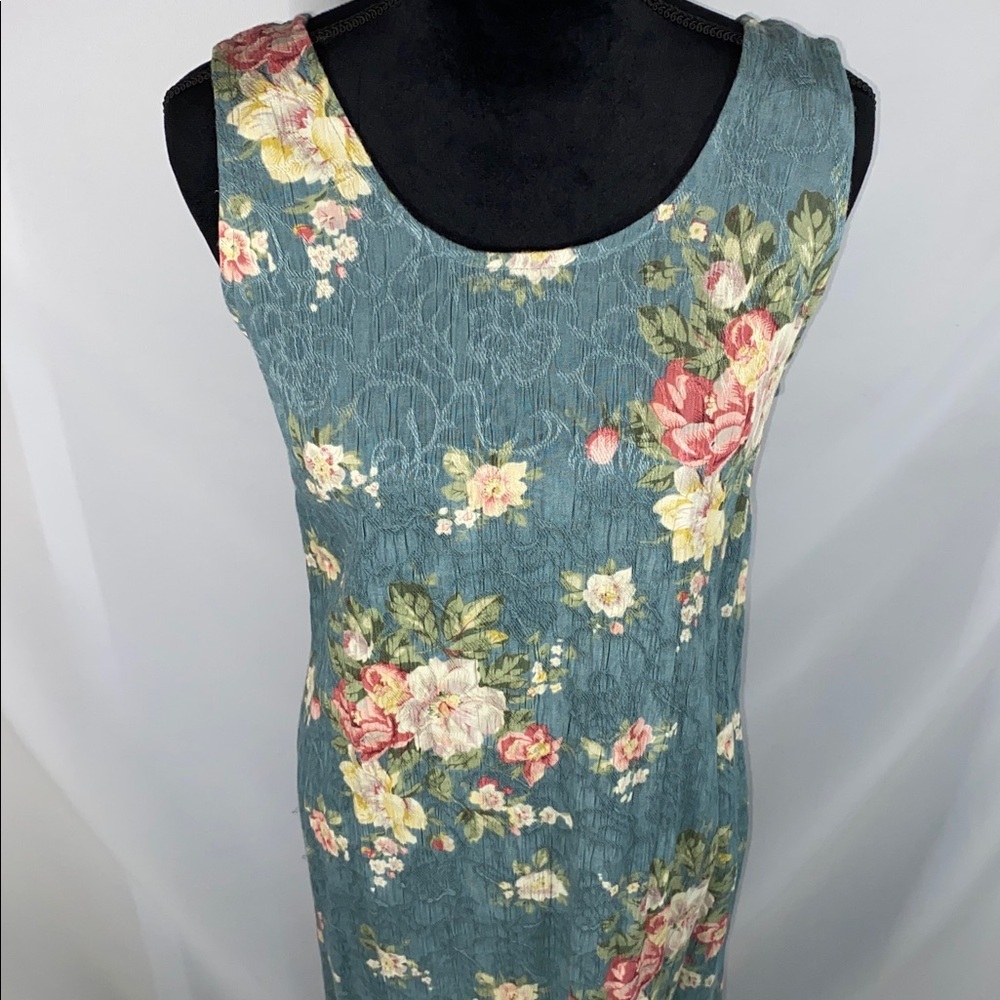 Vintage K Studio Blue Floral Maxi Dress Rayon 90s Cottagecore 10 - Picture 2 of 12